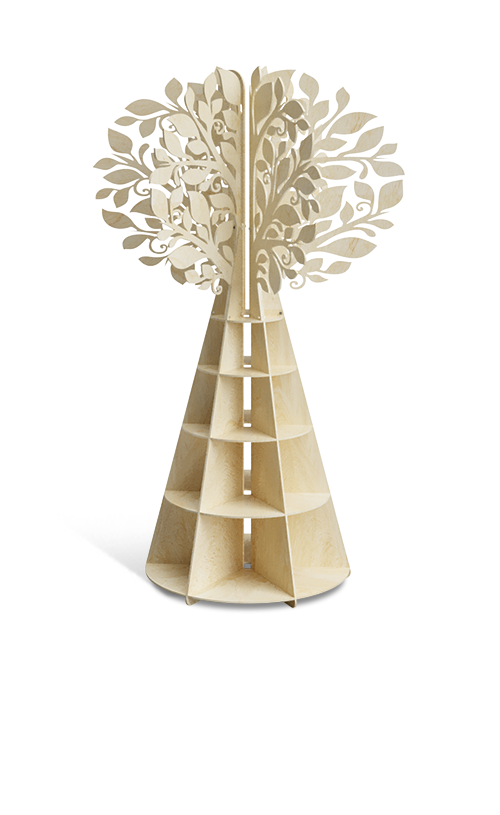 Ekspozytor w kształcie drzewa dla branży ogrodniczej - przykład produktu